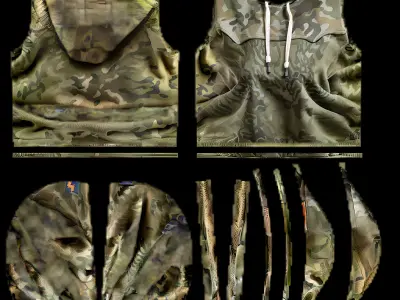 Hooded military top game ready UE5 Low-poly 3D model