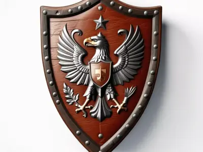 Worn Wooden Shield with Emblem 3D model