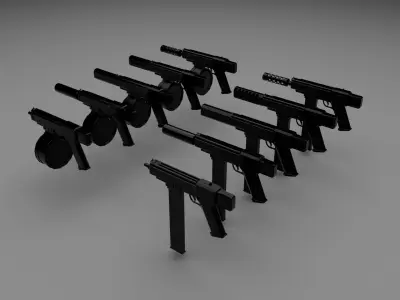 High quality non-branded semi-automatic gun kit Low-poly 3D model