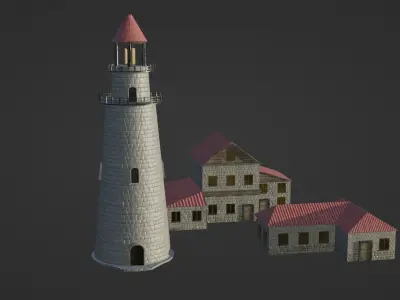 Coastal Lighthouse - Village Set Low-poly 3D model