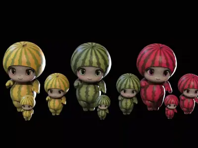 Chibi Fruit  Watermelon Low-poly 3D model