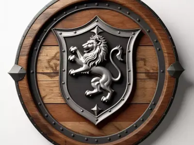Medieval Lion Crest Shield 3D model