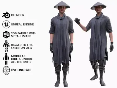 Man Warrior - Modular - Rigged Low-poly 3D model