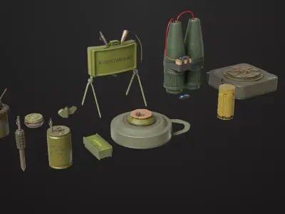 Mine Bomb Collection Single Mat All PBR Unity UE Textures Low-poly 3D model