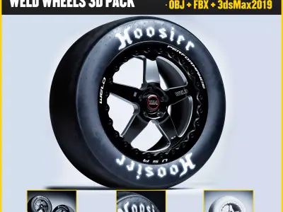 Hoosier Tire Weld Wheels Ventura Drag racing package Low-poly 3D model