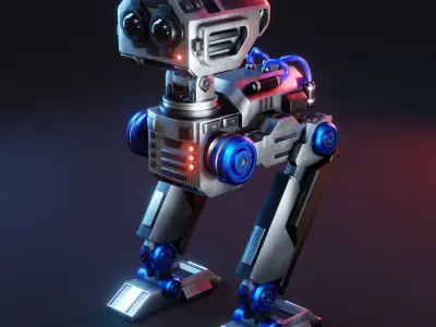 Retro-Futuristic Bipedal Robot Low-poly 3D model