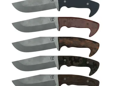Survival Knife - Model 5 - with 5 Handle Skins Low-poly 3D model