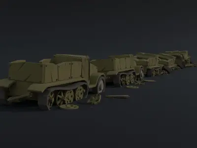 Cartoon Dieselpunk armored cars 2 Polygonal Style Low-poly 3D model