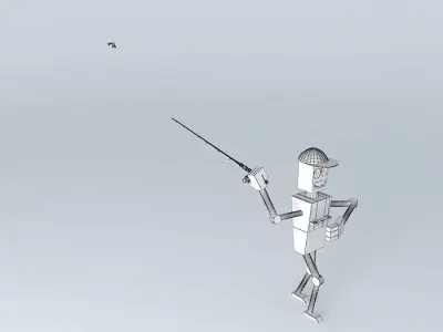 Fisherbot robot holding fishing pole Free 3D model