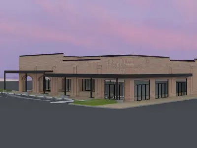 Commercial shopping center modern with trellis brick material Low-poly 3D model