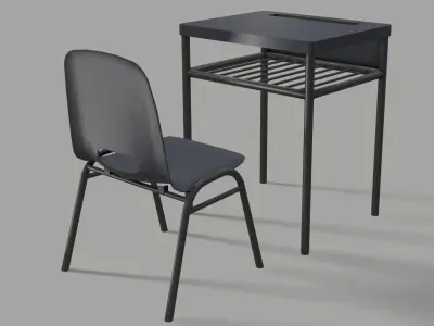 school desk and chair Free low-poly 3D model