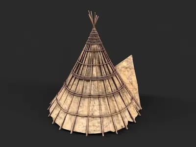 Primitive Wood and Fabric Tent Shelter 8 Low-poly 3D model
