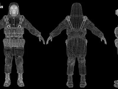 Post apocalyptic survivor 3 Game ready low poly character Low-poly 3D model