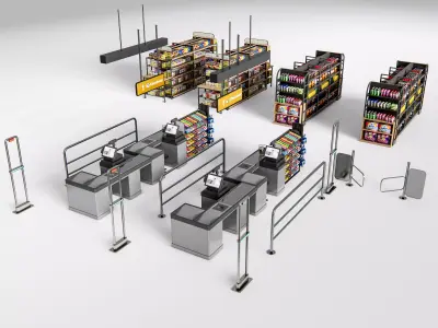 Supermarket Shop Store Elements checkout 1 3D model