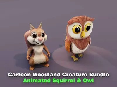Cartoon Woodland Creatures - Animated Squirrel and Owl 3D Models Low-poly 3D model