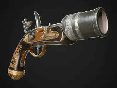 Flintlock Grenade Launcher 01 Black Low-poly 3D model