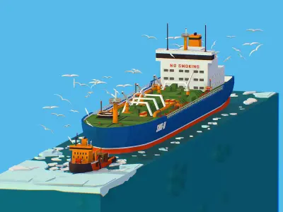 Boat breaking Ice Oil Tanker Icebreaker Low-poly 3D model