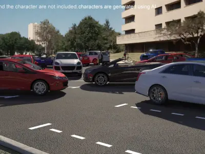Street Car Parking 26 Lots Filled New Fur 3D model