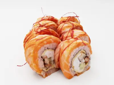 Sushi Rolls with tataki salmon and chili pepper threads  3D model
