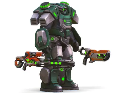 Cartoon Sci-Fi Cyborg Drone Sniper Soldier Low-poly 3D model