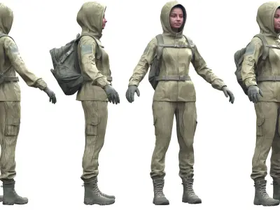 Woman - Hunting Uniform 2 - Modular - Rigged Low-poly 3D model