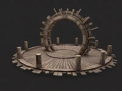 Medieval Wooden Circular Platform Arena 1 Low-poly 3D model