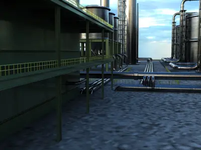 Oil Refinery Low-poly 3D model