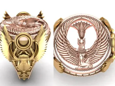 Egyptian scarab ring with winged Isis coin 3D print model