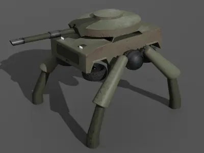 Fantastic Military Vehicle with 4 arms lowpoly animated pbr Low-poly 3D model