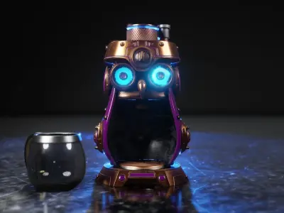 Steampunk owl shaped coffee machine 3D model