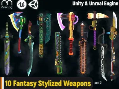 Fantasy Stylized Weapons-01 Unity and Unreal engine package Low-poly 3D model