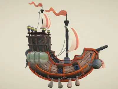 Flying Ship Hand-Painted Low-poly 3D model