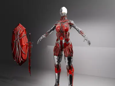 cyberpunk Female Warrior SciFi Character With Sword And Shield Low-poly 3D model