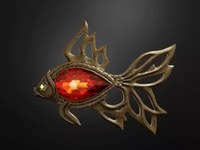 Antique copper brooch with jewels 3D model