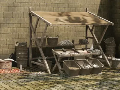 Medieval Fish Shop Low-poly 3D model