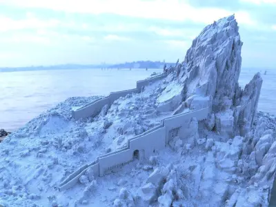 Fort wall in rocky terrain 3D model