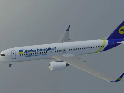 Ukraine Airlines Boeing 737-800 low poly 3D model with cockpit Low-poly 3D model