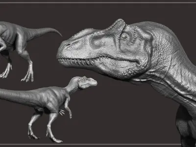 Allosaurus Low Poly 3D Model two t-rex dinosaurs Low-poly 3D model