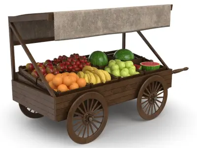 Fruits Wooden Cart 3D model