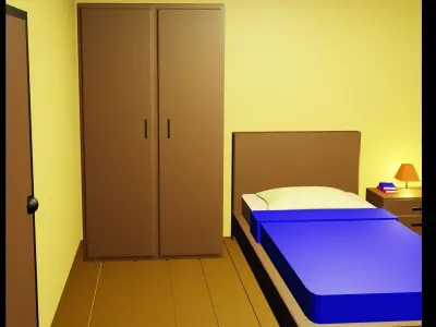 Bedroom room with bed and desk Free low-poly 3D model purchase