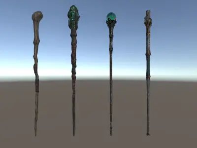 PBR Fantasy Weapons Staffs Low-poly 3D model