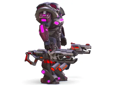 Cyborg Machine Gun with Automatic Rifle and Pistol - 3dsMax Low-poly 3D model