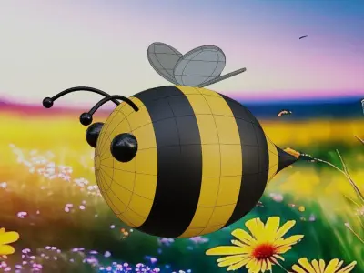 Cute Stylized Bee 3D Model - Low Poly Flying Insect Design 3D model