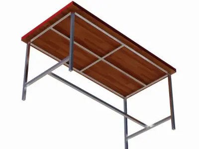Wood Table with Steel Leg 3D model