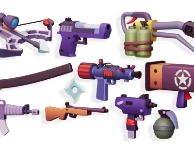 Hypercasual Weapon Props Pack Low-poly 3D model