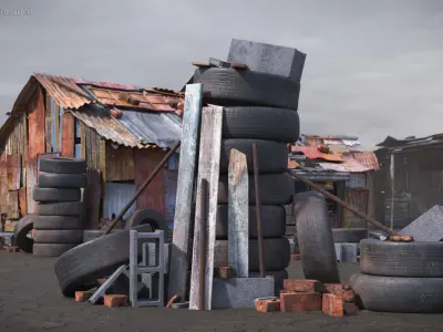 Urban Trash Pile With Tires And Bricks 3D model