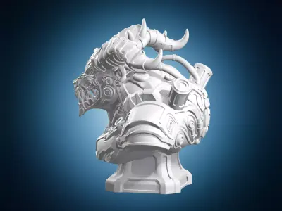 Cyborg Horned Demon Bust 3D print model