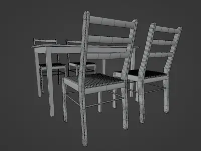 Wooden dining chair and table Free 3D model