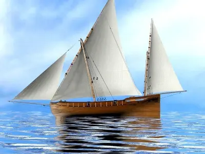 Battleship sailing ship in ocean 3D model