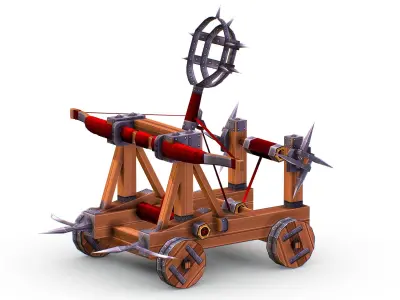 Handpaint Cartoon Medieval Catapult Siege Weapon Low-poly 3D model